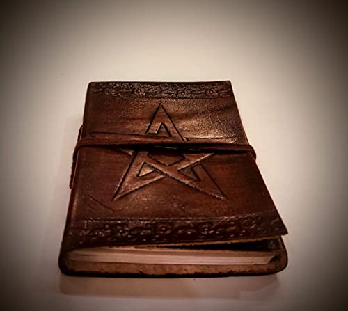 Handcrafted Tiny Pentagram Star Embossed Single Piece Leather Bound Journal, Unlined Refillable Cotton Recycled Pages, Birthday Gift for Him/Her, Gift for Writers, Mini Pocket Diary
