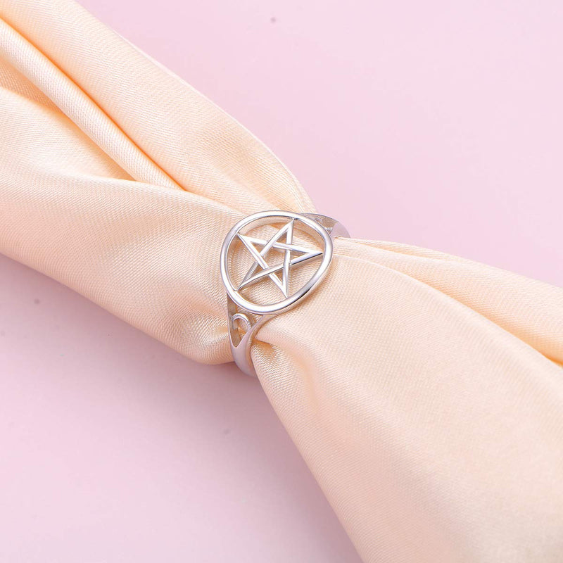 S925 Sterling Silver Pentagram Amulet Pentacle Star Moon Witch Ring for Women Men