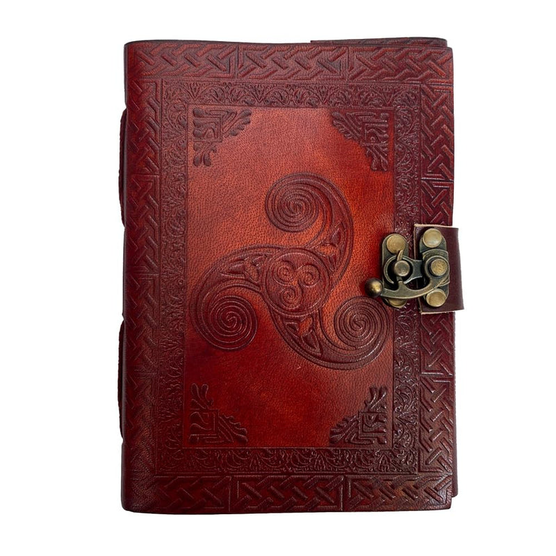 Ancient Wisdom Triskele Symbol Leather Journal, Antique Book of Shadows Celtic Symbol Leather Notebook, Refillable Journal With Antique Brass Lock Eo-Friendly TheGiftsConnect