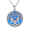 YFN Triple Moon Goddess Necklace Sterling Silver Pentagram Pentacle Opal Pendant necklace Pagan Wiccan Magic Amulet Tree of Life Jewelry for Women Men 18" (Blue-Opal Necklace)