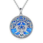 YFN Triple Moon Goddess Necklace Sterling Silver Pentagram Pentacle Opal Pendant necklace Pagan Wiccan Magic Amulet Tree of Life Jewelry for Women Men 18" (Blue-Opal Necklace)