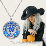 YFN Triple Moon Goddess Necklace Sterling Silver Pentagram Pentacle Opal Pendant necklace Pagan Wiccan Magic Amulet Tree of Life Jewelry for Women Men 18" (Blue-Opal Necklace)