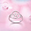 S925 Sterling Silver Pentagram Amulet Pentacle Star Moon Witch Ring for Women Men