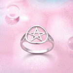 S925 Sterling Silver Pentagram Amulet Pentacle Star Moon Witch Ring for Women Men