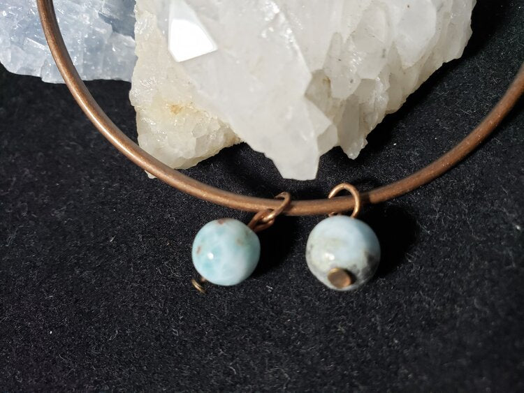 Copper Wire Bracelet with Larimar Bead charms