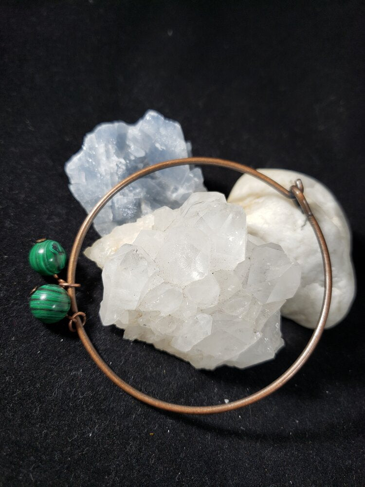 Copper Wire Bracelet with Malachite Bead charms