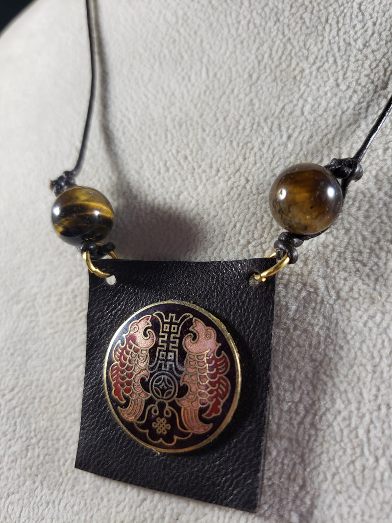 Leather and Cloisonne Pendant