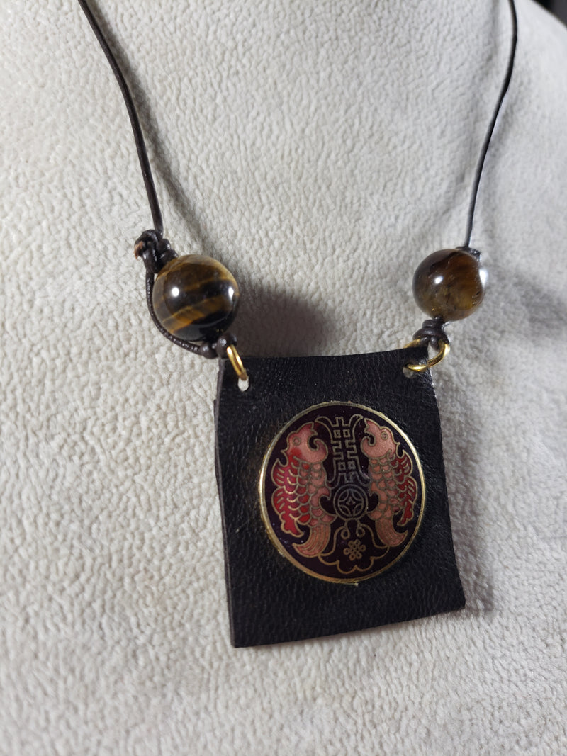 Leather and Cloisonne Pendant