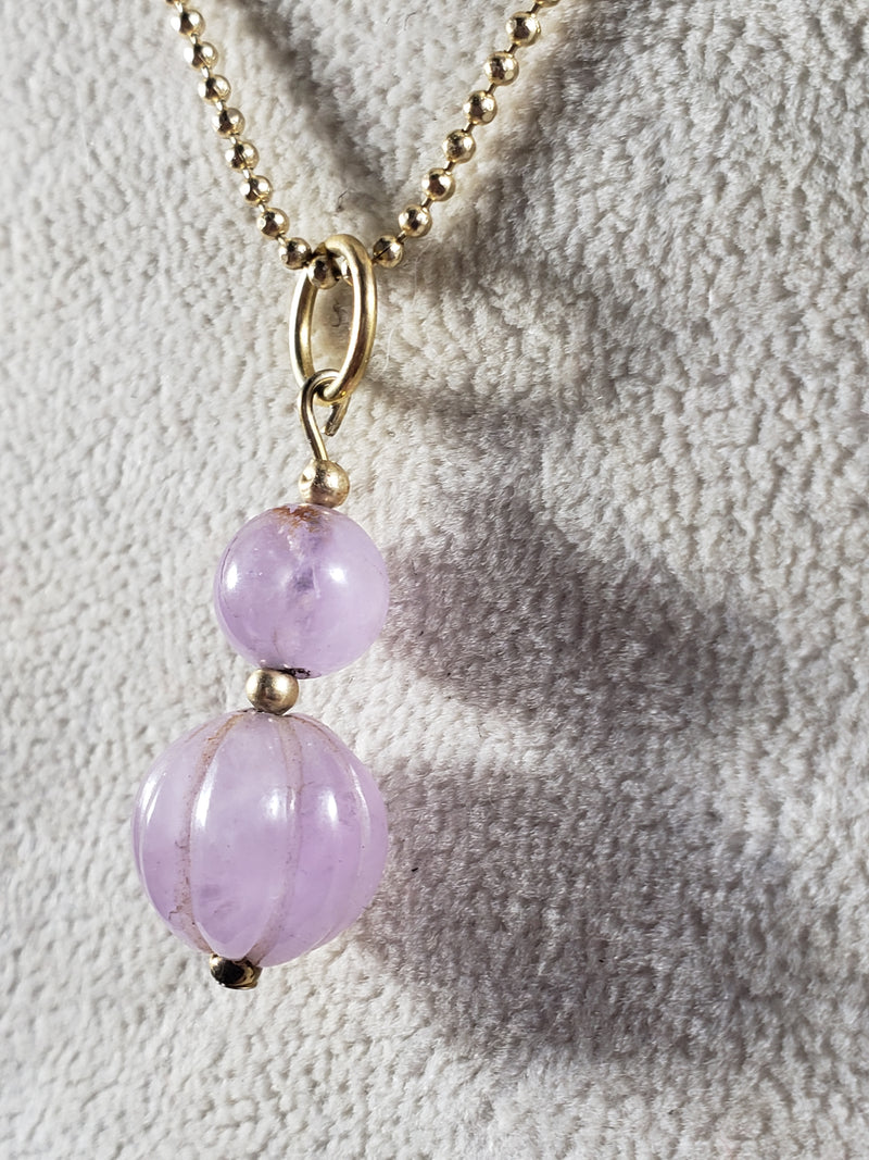 Amethyst ~ Carved Beads on Gold Filled Chain