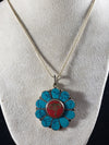 Tibetan Turquoise and Coral Buddha Eye or Kalichakra Pendant