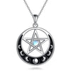 URONE Moon Phase Necklace Sterling Silver Crescent Moon Phase Pentagram Moonstone Pendant Wiccan Jewelry Gifts for Women