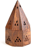 Dinil - 5 Inch Temple Wooden Charcoal / Cone Burner - Top Cone Shape, Handcrafted Wooden Incense Burner Box Temple Shape