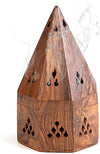 Dinil - 5 Inch Temple Wooden Charcoal / Cone Burner - Top Cone Shape, Handcrafted Wooden Incense Burner Box Temple Shape