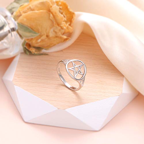 S925 Sterling Silver Pentagram Amulet Pentacle Star Moon Witch Ring for Women Men
