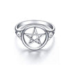 S925 Sterling Silver Pentagram Amulet Pentacle Star Moon Witch Ring for Women Men