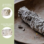 Soul Sticks Premium Quality 4 Inch Organic White Sage Smudge Sticks Long Lasting, Fragrant & Ethically Sourced California Perfect for Home Cleansing, Meditation & Smudging Rituals Bulk Pack of 6