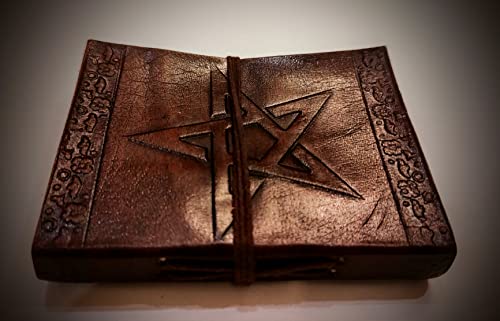 Handcrafted Tiny Pentagram Star Embossed Single Piece Leather Bound Journal, Unlined Refillable Cotton Recycled Pages, Birthday Gift for Him/Her, Gift for Writers, Mini Pocket Diary