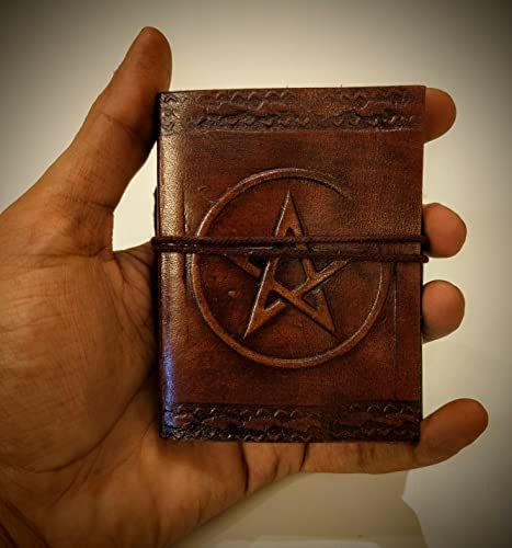 Handcrafted Tiny Pentagram Star Embossed Single Piece Leather Bound Journal, Unlined Refillable Cotton Recycled Pages, Birthday Gift for Him/Her, Gift for Writers, Mini Pocket Diary