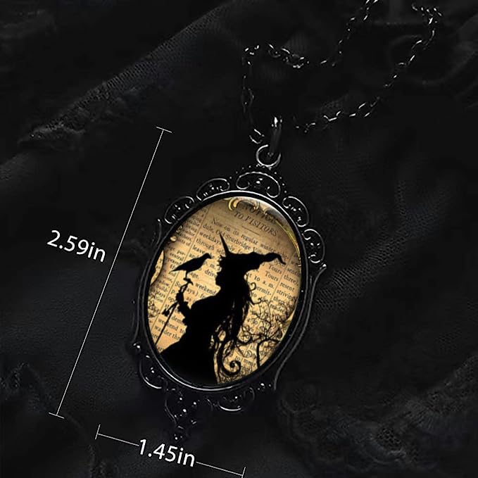 YWMAN Witch and Raven Cameo Necklace - Vintage Gothic Crow Glass Pendent Choker - Mystic Witch Jewelry Gift Accessories