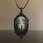 YWMAN Raven Cross Glass Pendant Necklace - Vintage Gothic Rope Chain Crow Choker - Mystic Witch Jewelry Gift Accessories