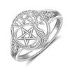 Pentacle Pentagram Ring Sterling Silver Tree of Life Ring for Women Family Tree Wiccan Star Witch Rings Jewelry Gifts Size 9