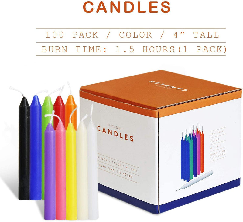 Onebird 100 pcs Unscented Assorted Colors Mini Taper Candle | 4" Tall x 1/2" Diameter | Great for Casting Chimes, Rituals, Spell, Wax Play & More