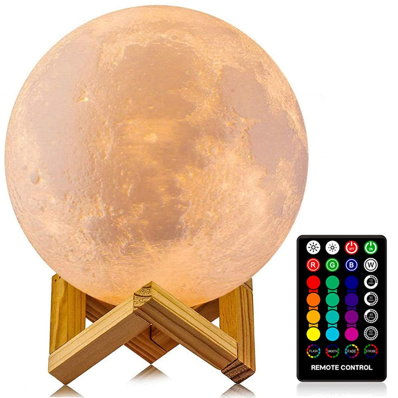 LOGROTATE Moon Lamp, 16 Colors LED Night Light 3D Printing Moon Light with Stand & Remote/Touch Control and USB Rechargeable, Moon Light Lamp for Kids Friends Lover Birthday Gifts (Diameter 4.8 INCH)