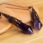 Bivei Retro Brass 12 Faceted Prism Chakra Necklace Witch Dowsing Pendulum Gemstone Quartz Point Top Healing Crystal Pendant Divination Reiki Antique Gift(Amethyst)