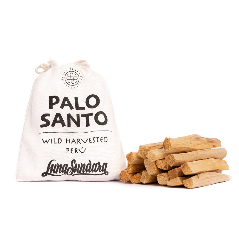 Luna Sundara Palo Santo Sticks from Peru Sustainably Wild Harvested Quality Hand Picked 100 Grams Authentic Smudge Sticks Includes a Reusable Drawstring Bag.