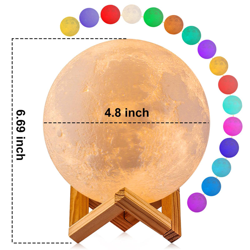 LOGROTATE Moon Lamp, 16 Colors LED Night Light 3D Printing Moon Light with Stand & Remote/Touch Control and USB Rechargeable, Moon Light Lamp for Kids Friends Lover Birthday Gifts (Diameter 4.8 INCH)