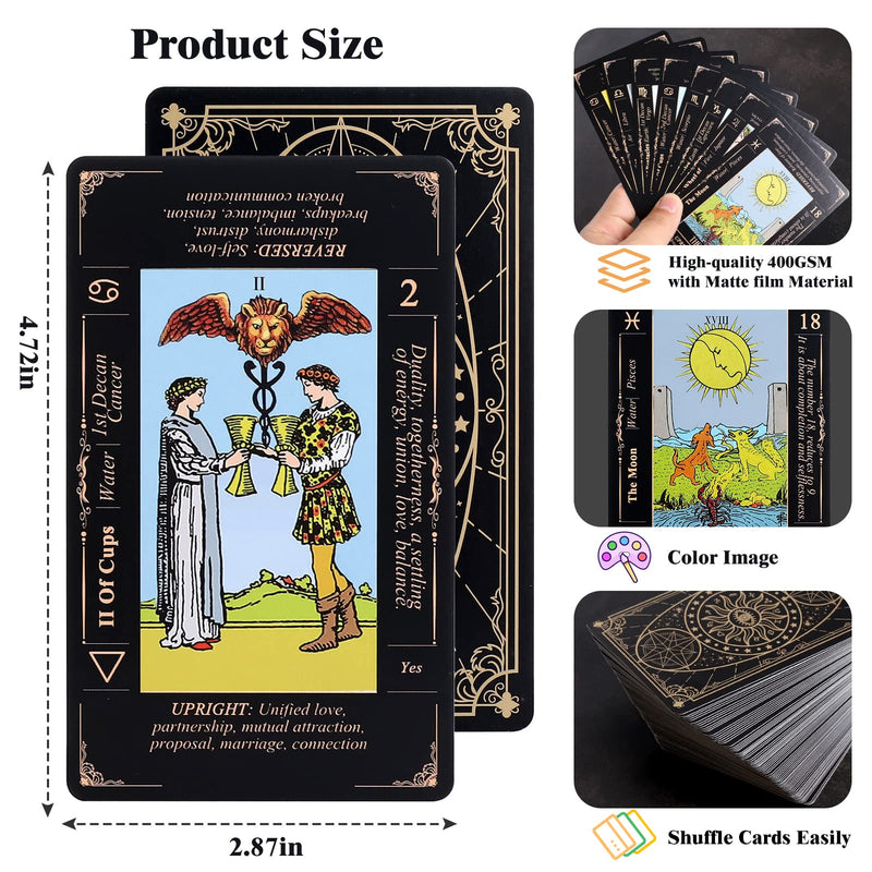Tarot Cards with Guide Book & Linen Carry Bag, 78 Classic Original Tarot Cards Deck Fortune Telling Game with Meanings on Them for Beginners to Expert