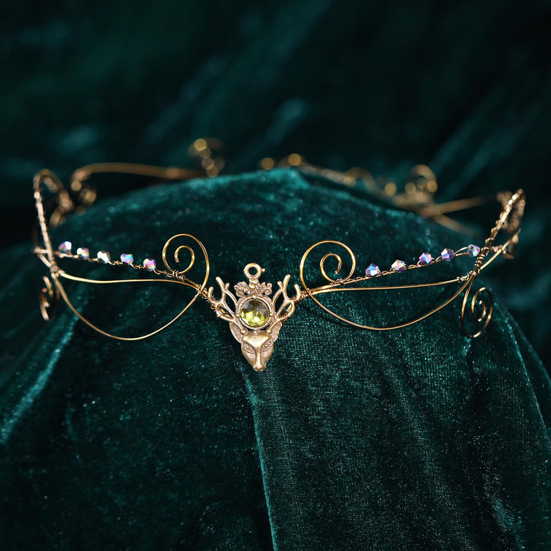 CoteeZa Fairy Crown Headpiece Circlet - Dark Antler Headband Witch Tiara Cosplay Retro Bronze Deer Head Accessories Women Elf Crowns Adult Renaissance Headband Crown