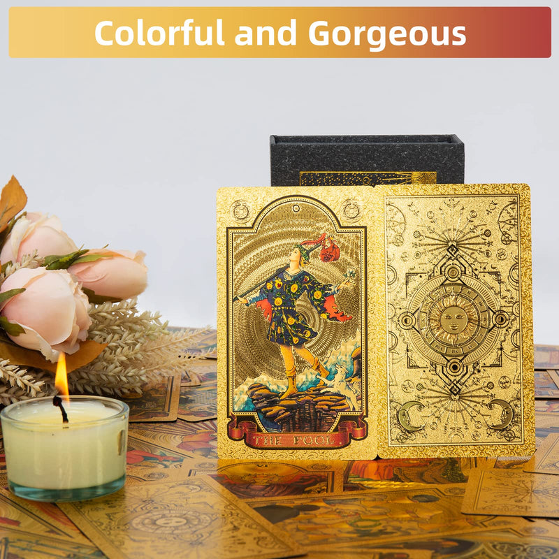 SIOKUY Tarot Cards Deck, Luxury Tarot Card Deck, Splendid Classic Tarot Deck, Durable Waterproof Gold Foil Tarot Decks for Beginners (Gold Sun)