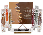Woody Incense Sticks Variety Pack - 120 Insence-Sticks (6 Incents x 20 Insenses) - White Sage, Palo Santo, Dragons Blood, Sandalwood - Natural Incense Set Inciensos with Stick Incense Holder