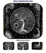 Decor Dashing Tree of Life Altar Cloth Divination Spiritual Alter Cloth with Fringes Witchcraft Wiccan Top Cloth Square Sacred Cloth Tentacle Sun Tarot 24" inches (Silver Celestical Dry Tree)