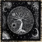 Decor Dashing Tree of Life Altar Cloth Divination Spiritual Alter Cloth with Fringes Witchcraft Wiccan Top Cloth Square Sacred Cloth Tentacle Sun Tarot 24" inches (Silver Celestical Dry Tree)